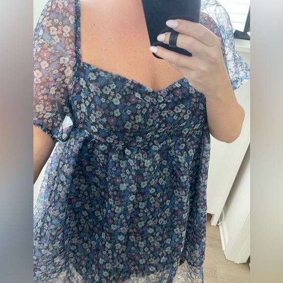 The Frolic Plus puff sleeve organza mini dress in bloom floral - Picture 2 of 14